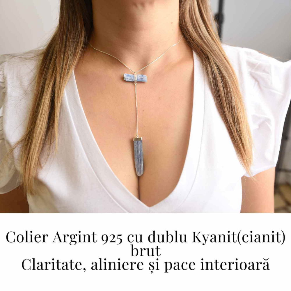 Colier Brut cu Dublu Kianit ( Cianit ) din Argint 925 – Comunicare Autentica si Aliniere Spirituala [2]