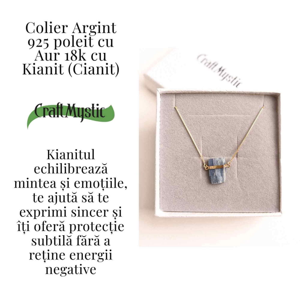 Colier Brut cu Kianit ( Cianit ) din Argint 925 placat cu aur de 18k –Liniste Interioara si Claritate Mentala [3]