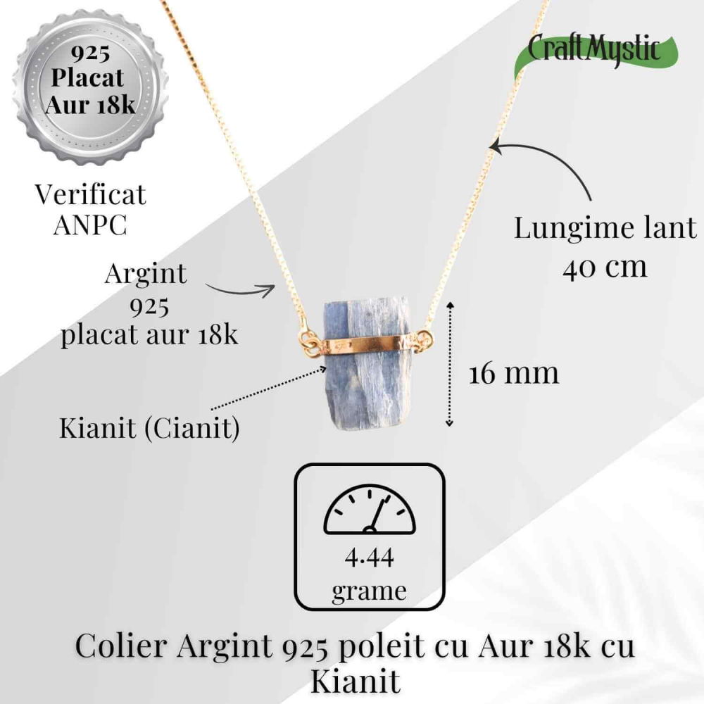 Colier Brut cu Kianit ( Cianit ) din Argint 925 placat cu aur de 18k –Liniste Interioara si Claritate Mentala [5]