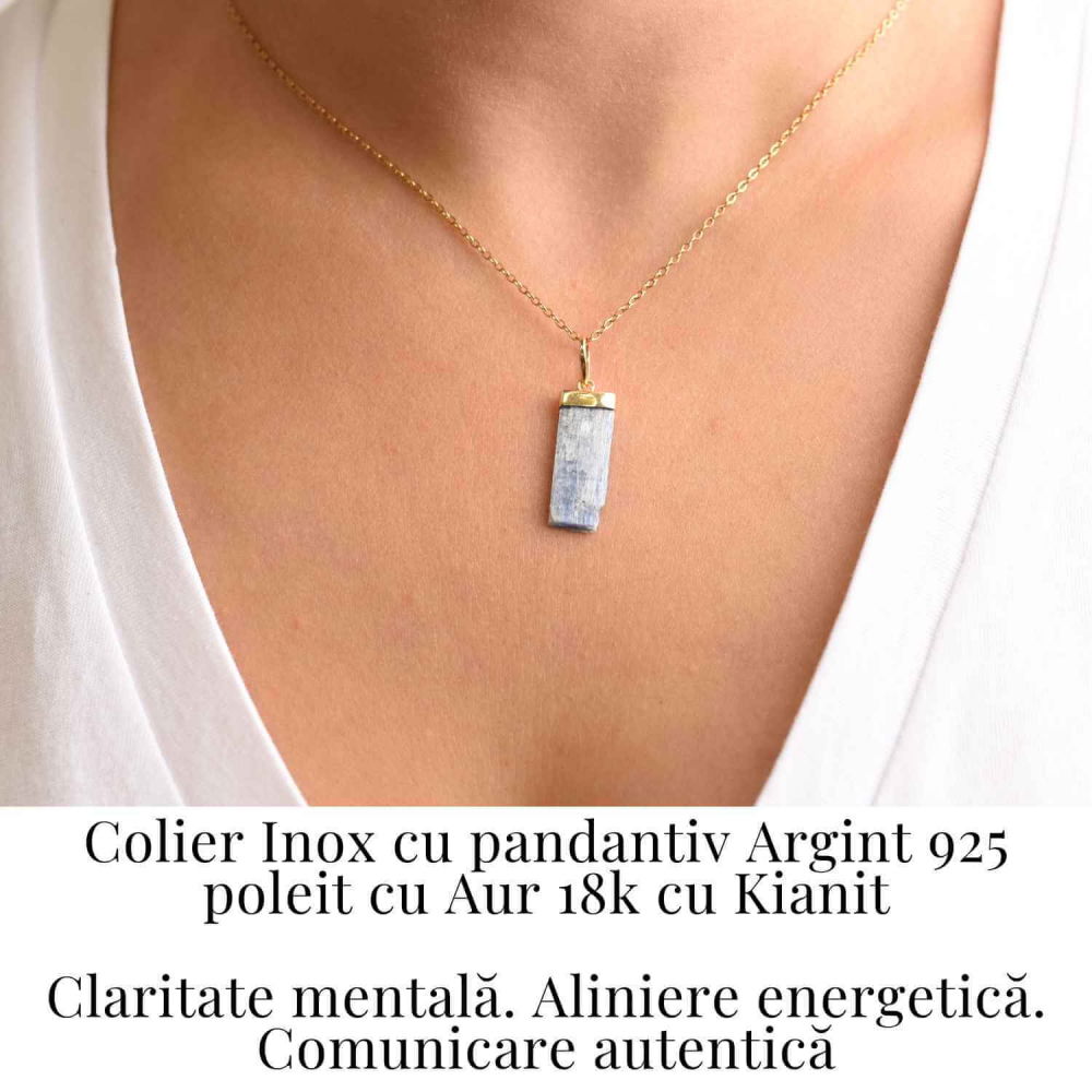 Colier Brut cu Kianit ( Cianit ) din Argint 925 placat cu aur de 18k-Comunicare Autentică și Calm Mental [2]