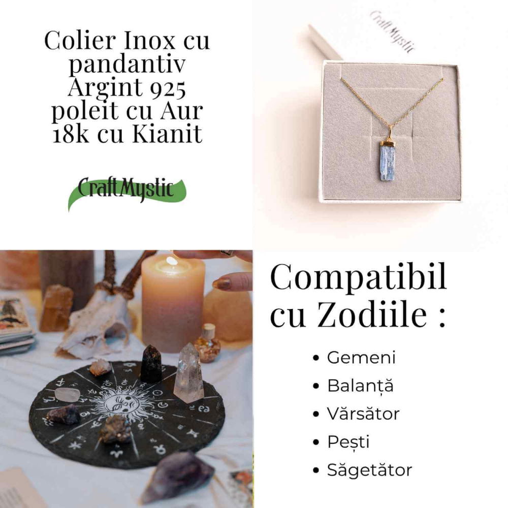 Colier Brut cu Kianit ( Cianit ) din Argint 925 placat cu aur de 18k-Comunicare Autentică și Calm Mental [5]