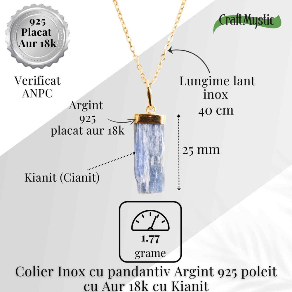 Colier Brut cu Kianit ( Cianit ) din Argint 925 placat cu aur de 18k-Comunicare Autentică și Calm Mental [3]