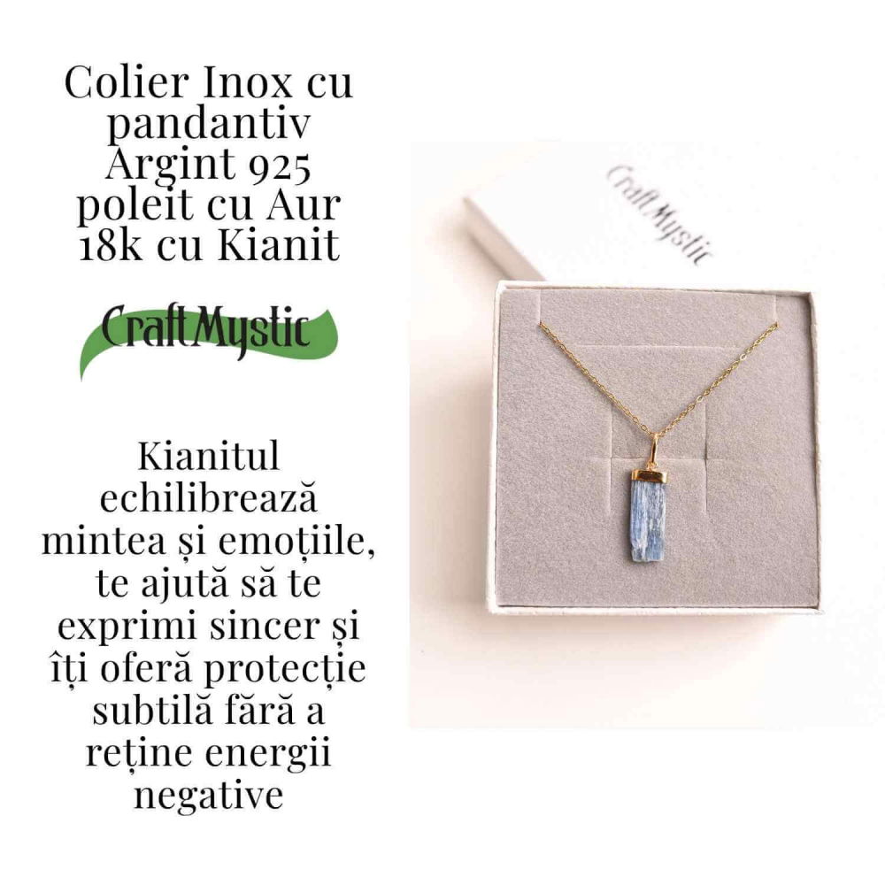 Colier Brut cu Kianit ( Cianit ) din Argint 925 placat cu aur de 18k-Comunicare Autentică și Calm Mental [4]