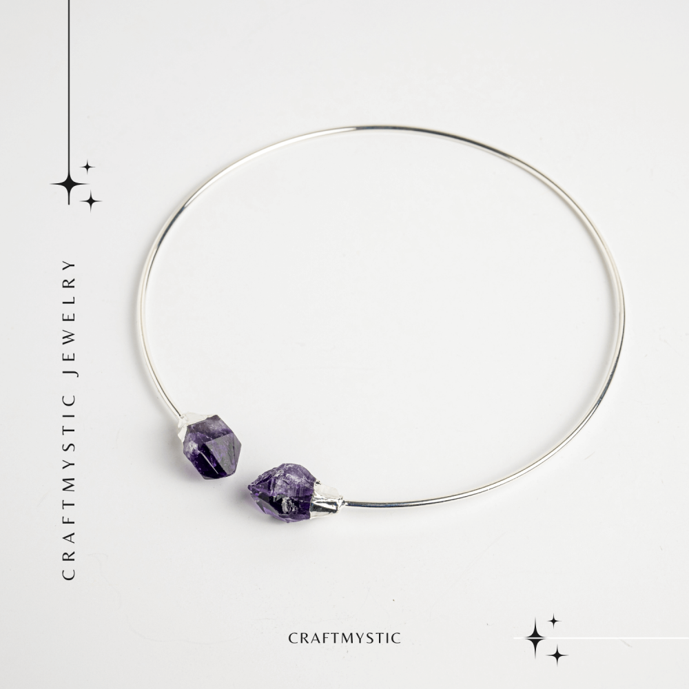Colier Choker Argintiu cu Piatra Ametist Bruta - Echilibrare si Spiritualitate [8]