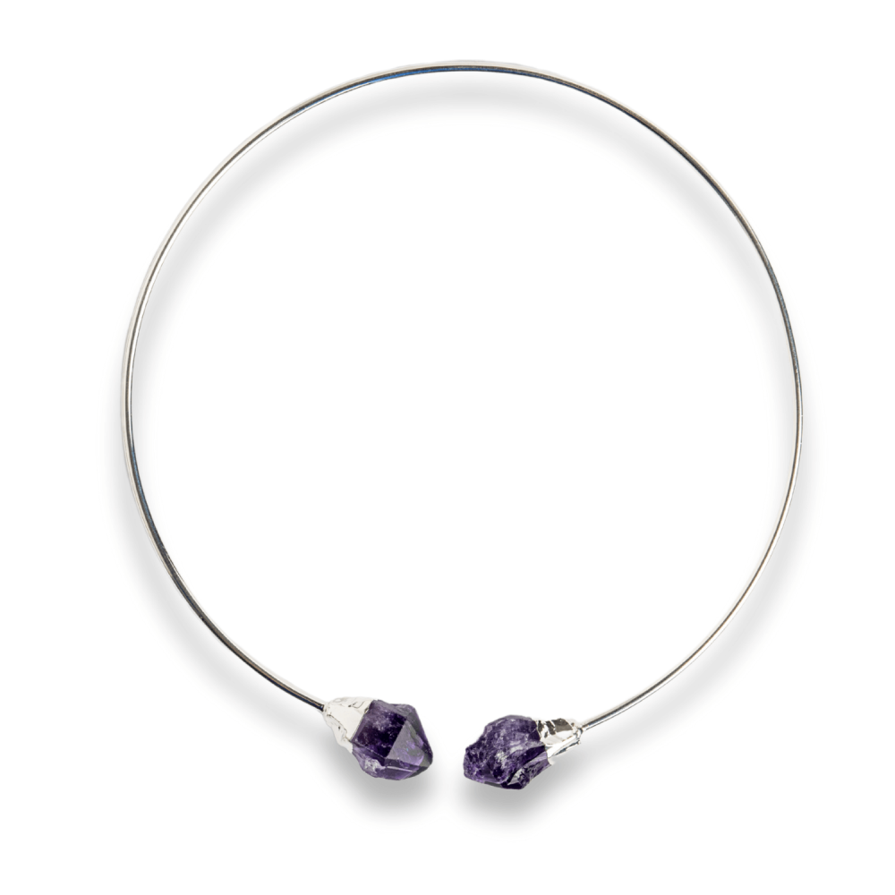 Colier Choker Argintiu cu Piatra Ametist Bruta - Echilibrare si Spiritualitate [9]