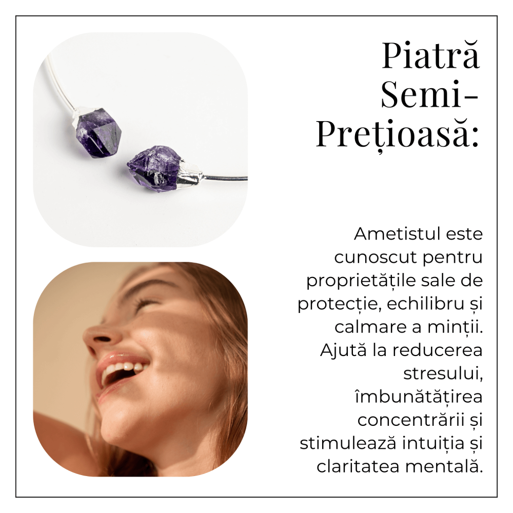 Colier Choker Argintiu cu Piatra Ametist Bruta - Echilibrare si Spiritualitate [6]