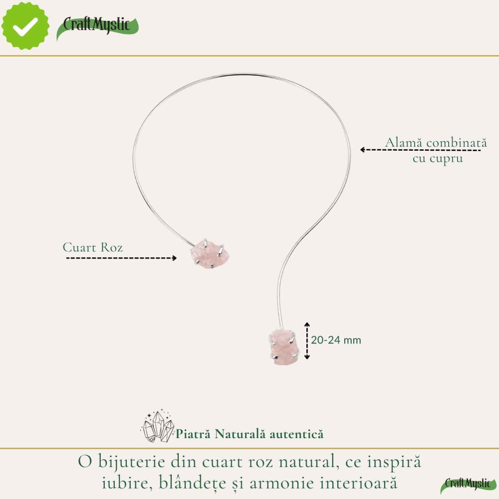 Colier Choker Argintiu cu Cuart Roz Natural – Iubire, Armonie si Echilibru Emotional [4]