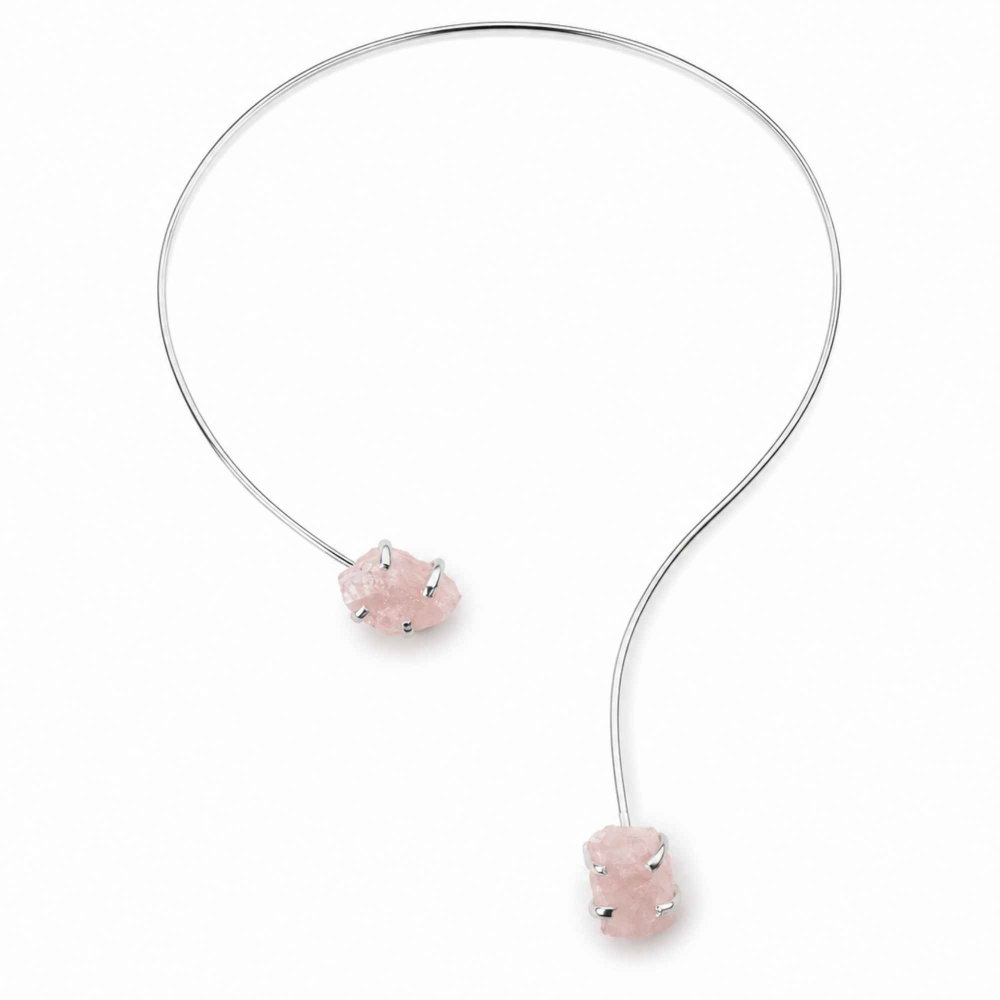 Colier Choker Argintiu cu Cuart Roz Natural – Iubire, Armonie si Echilibru Emotional [1]
