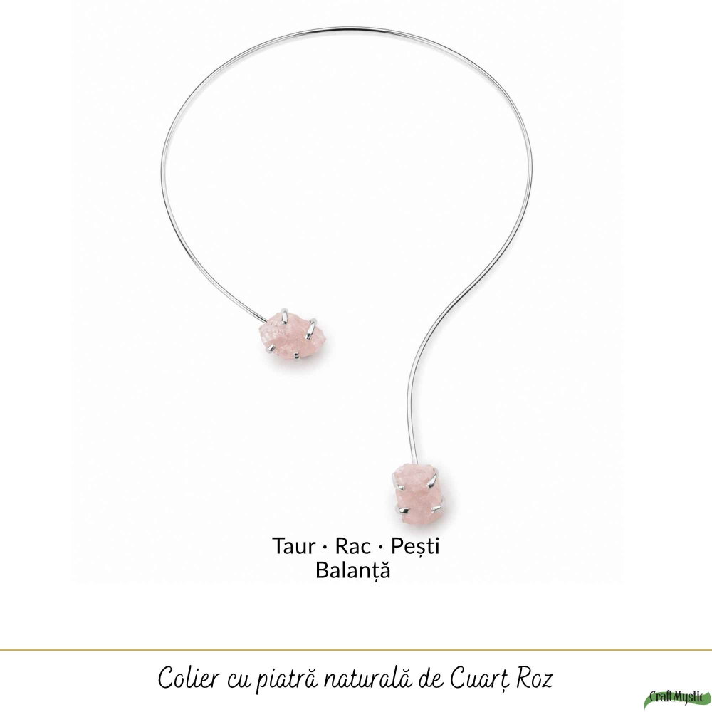 Colier Choker Argintiu cu Cuart Roz Natural – Iubire, Armonie si Echilibru Emotional [5]