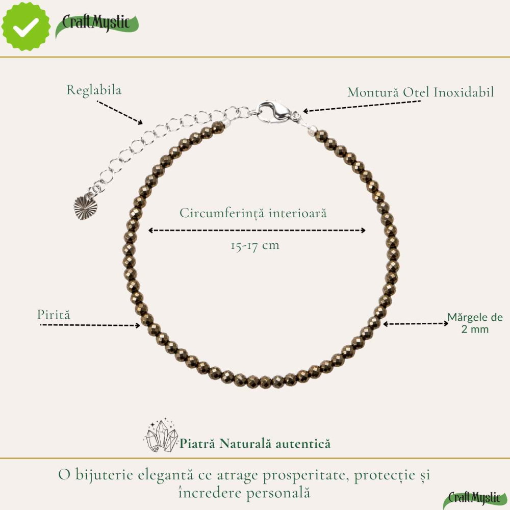Bratara Fina cu Pirita Fatetata 2 mm – Prosperitate si incredere in Sine [4]