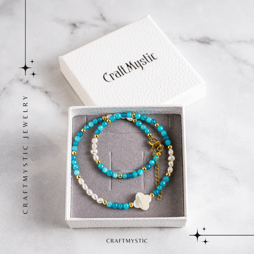 Colier cu pietre pentru pace interioara – Acvamarin, perle si simbol marin [6]