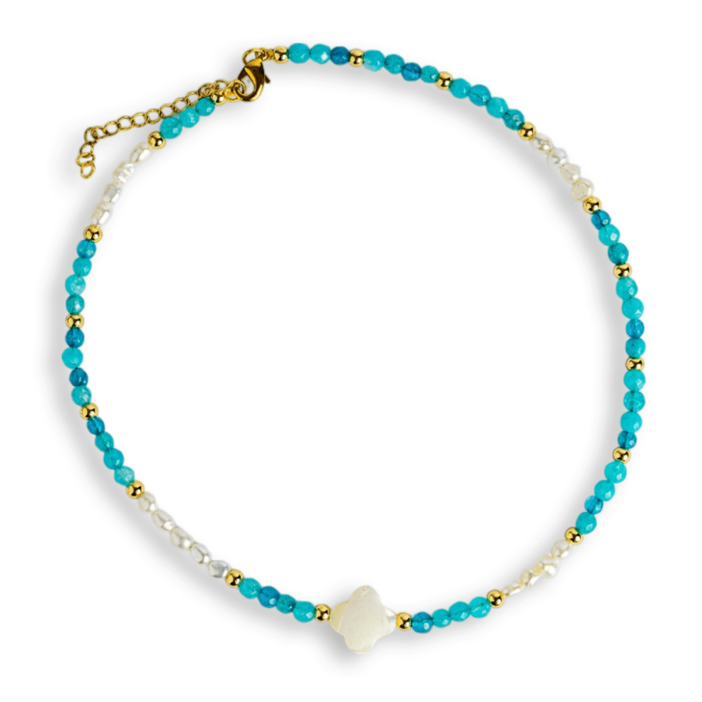 Colier cu pietre pentru pace interioara – Acvamarin, perle si simbol marin [7]