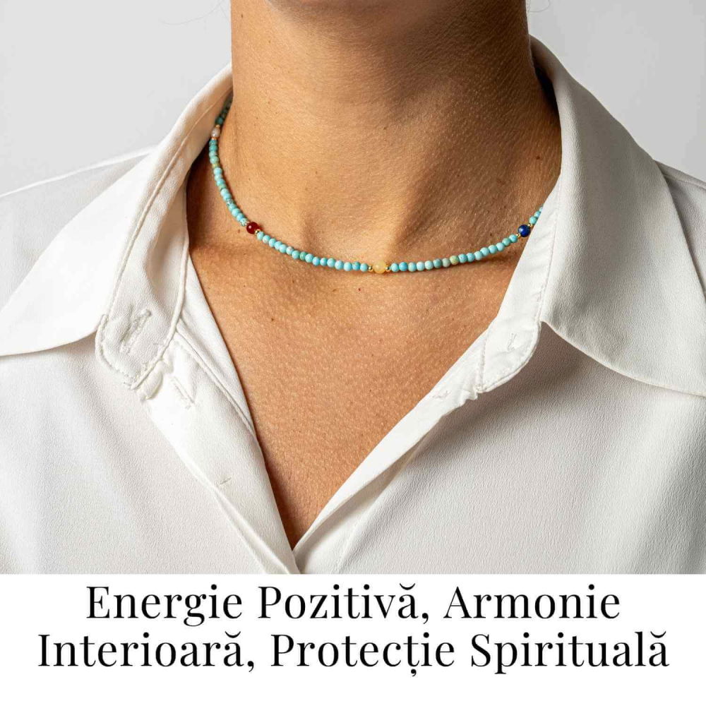 Colier Choker cu Turcoaz, Perle Naturale si Pietre Semipretioase – Energie Pozitiva si Armonie Interioara [2]