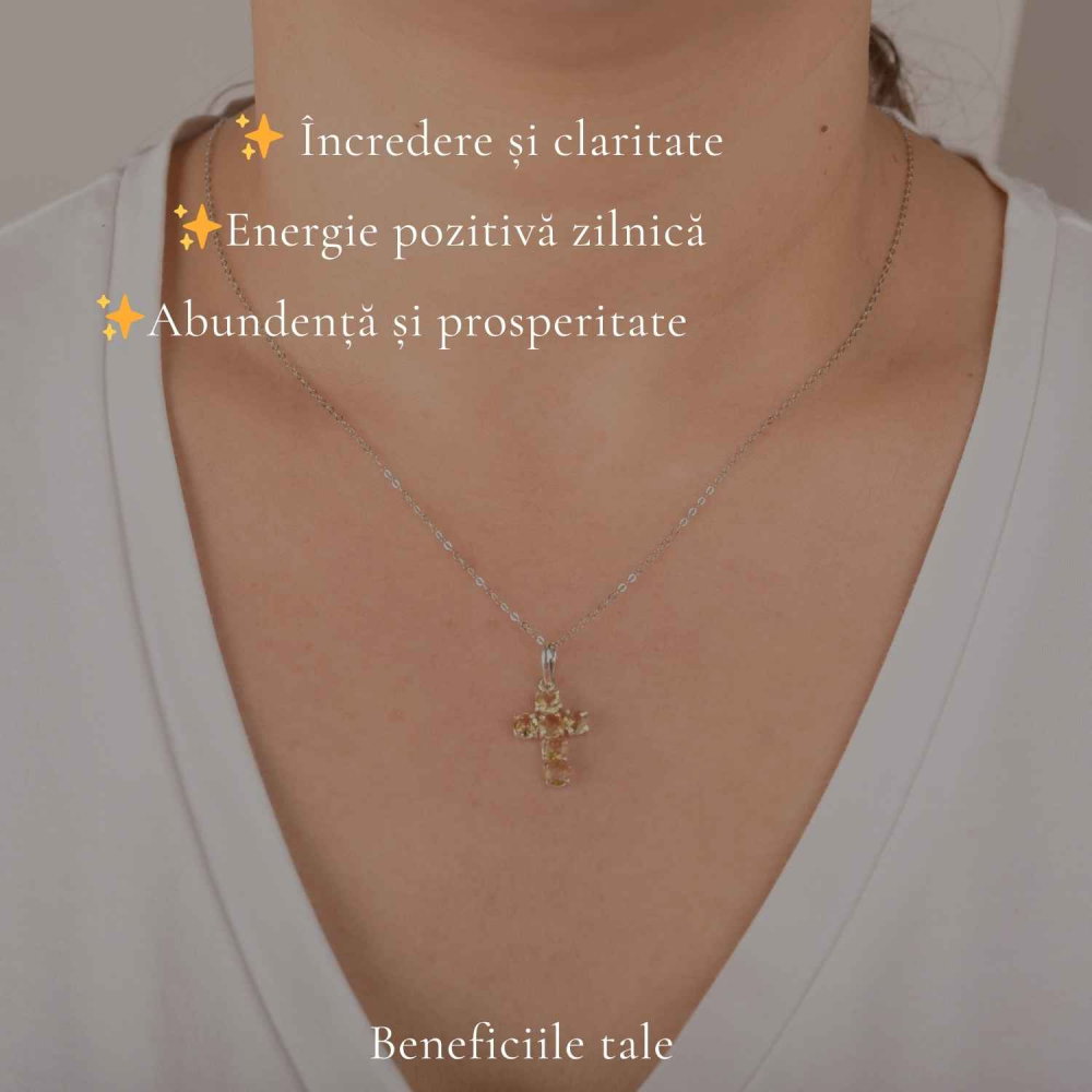 Colier Argint 925 cu Citrin Fatetat Cruce – Energie si Protectie Pozitiva [3]