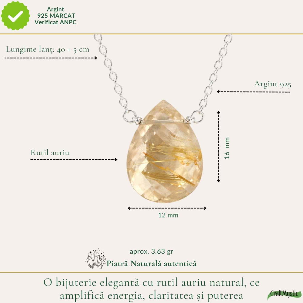 Colier argint 925 cu rutil auriu lacrima – claritate si energie interioara [4]