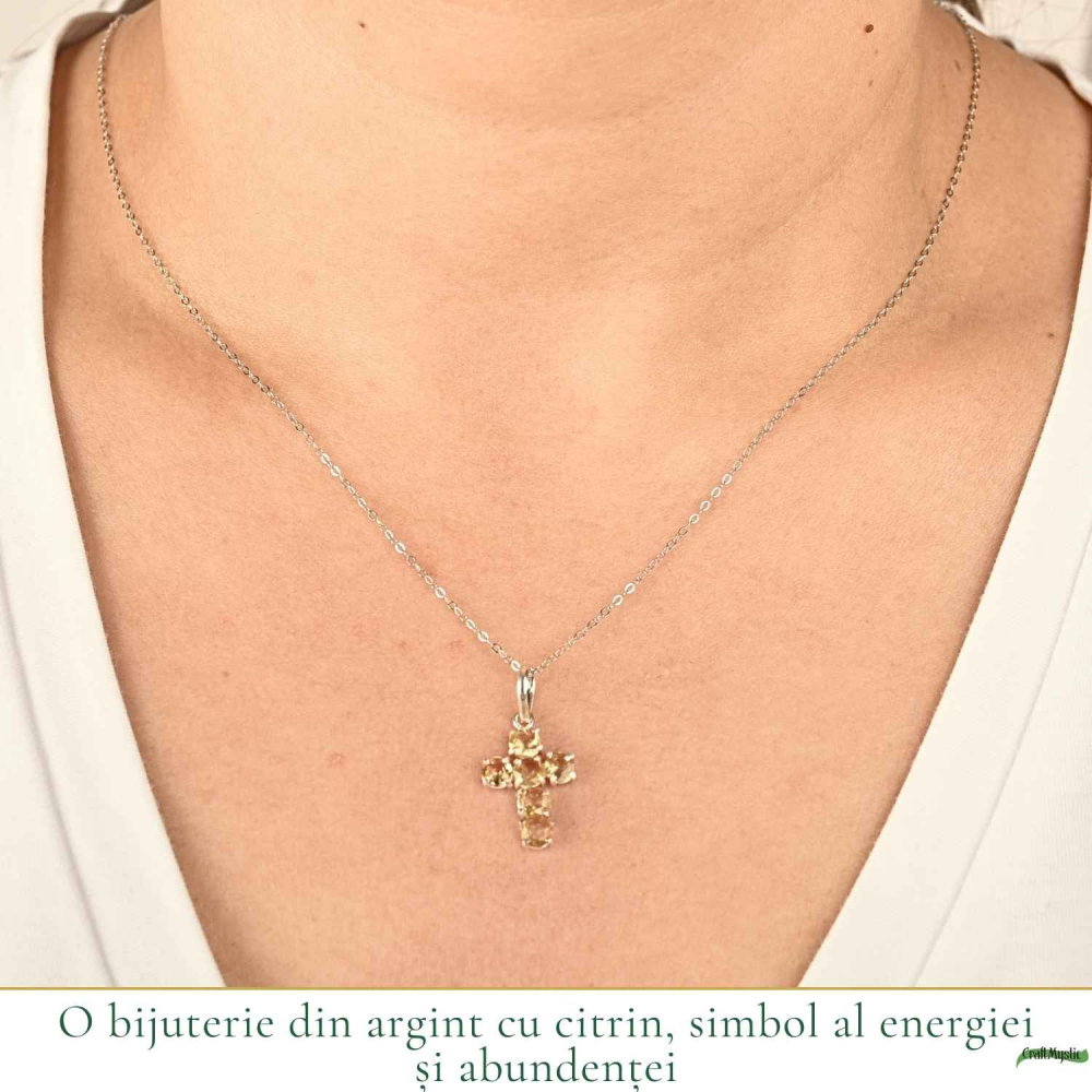 Colier Argint 925 cu Citrin Fatetat Cruce – Energie si Protectie Pozitiva [2]