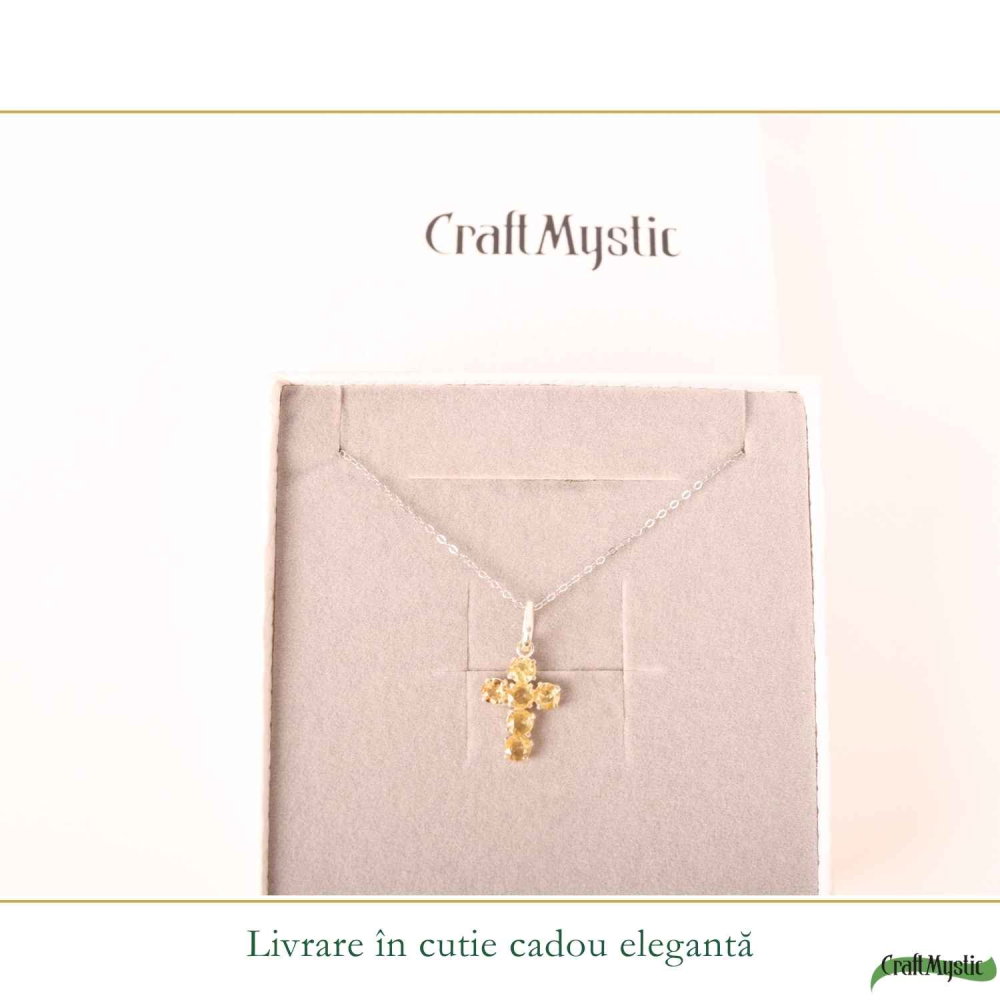 Colier Argint 925 cu Citrin Fatetat Cruce – Energie si Protectie Pozitiva [6]
