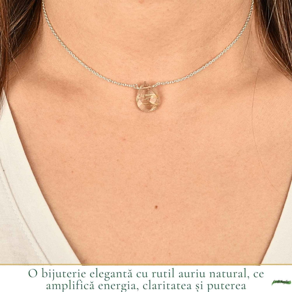 Colier argint 925 cu rutil auriu lacrima – claritate si energie interioara [2]