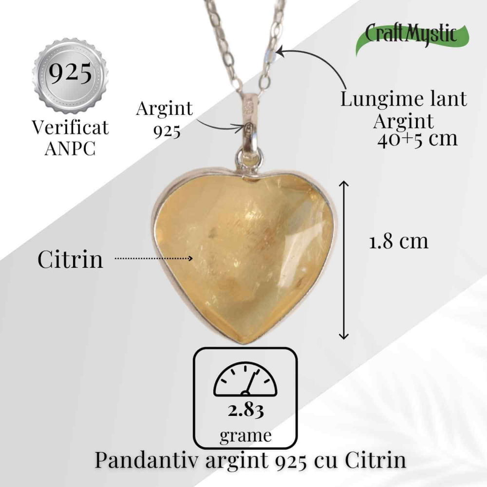 Energie si Bucurie Zilnica – Colier Inima cu Citrin si Argint 925 [5]