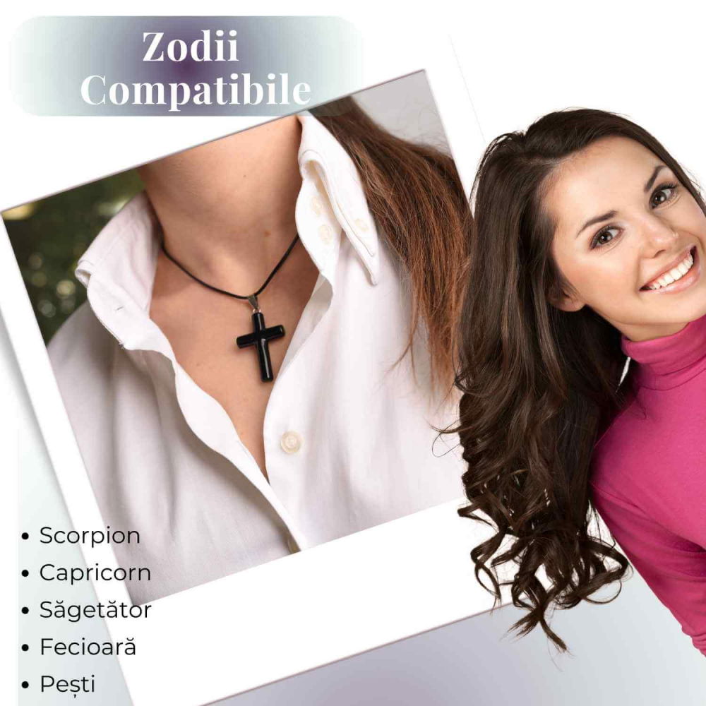 Colier cu Obsidian Natural in forma de cruce - Protectie Energetica si Echilibru [5]