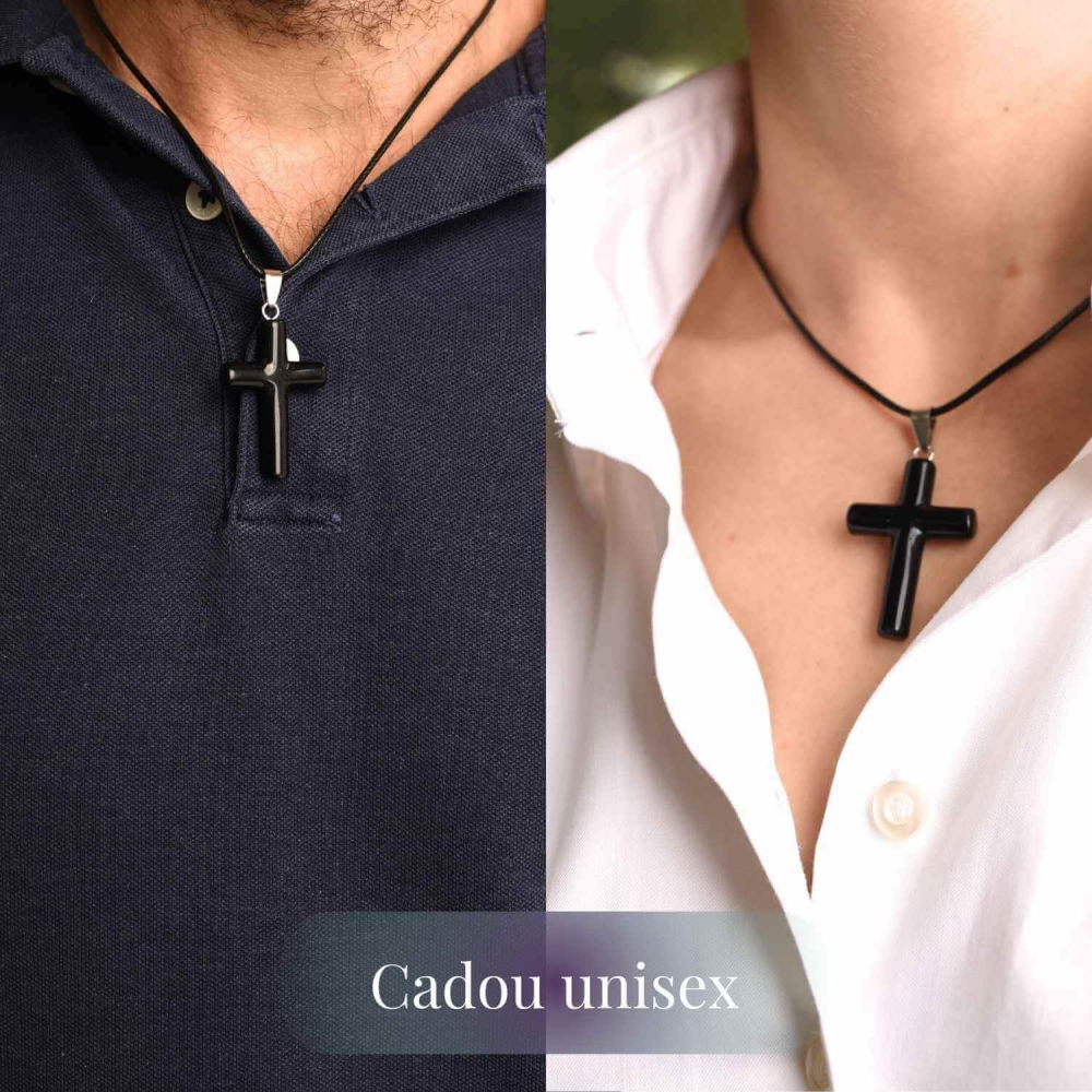 Colier cu Obsidian Natural in forma de cruce - Protectie Energetica si Echilibru [2]