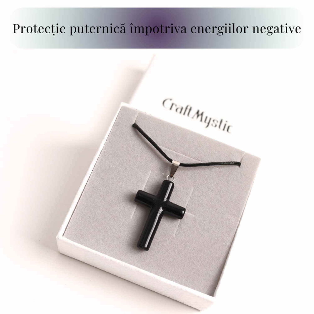 Colier cu Obsidian Natural in forma de cruce - Protectie Energetica si Echilibru [6]