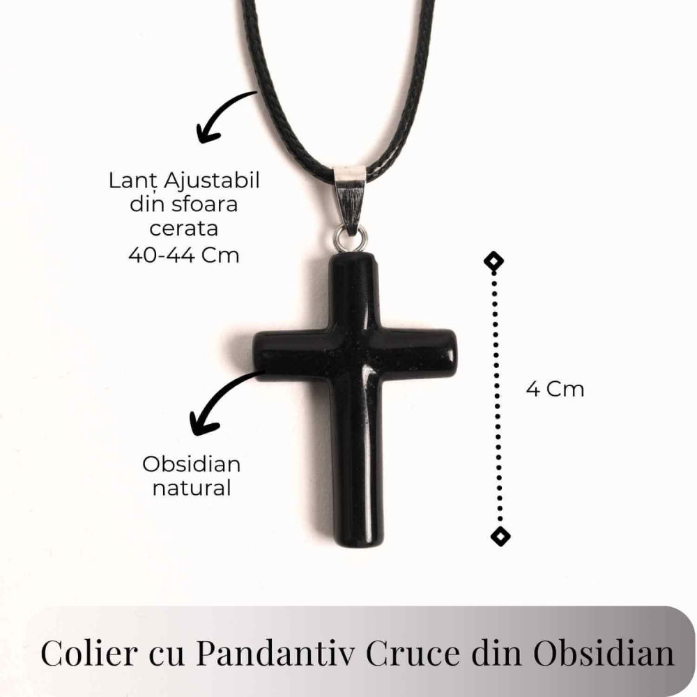 Colier cu Obsidian Natural in forma de cruce - Protectie Energetica si Echilibru [4]