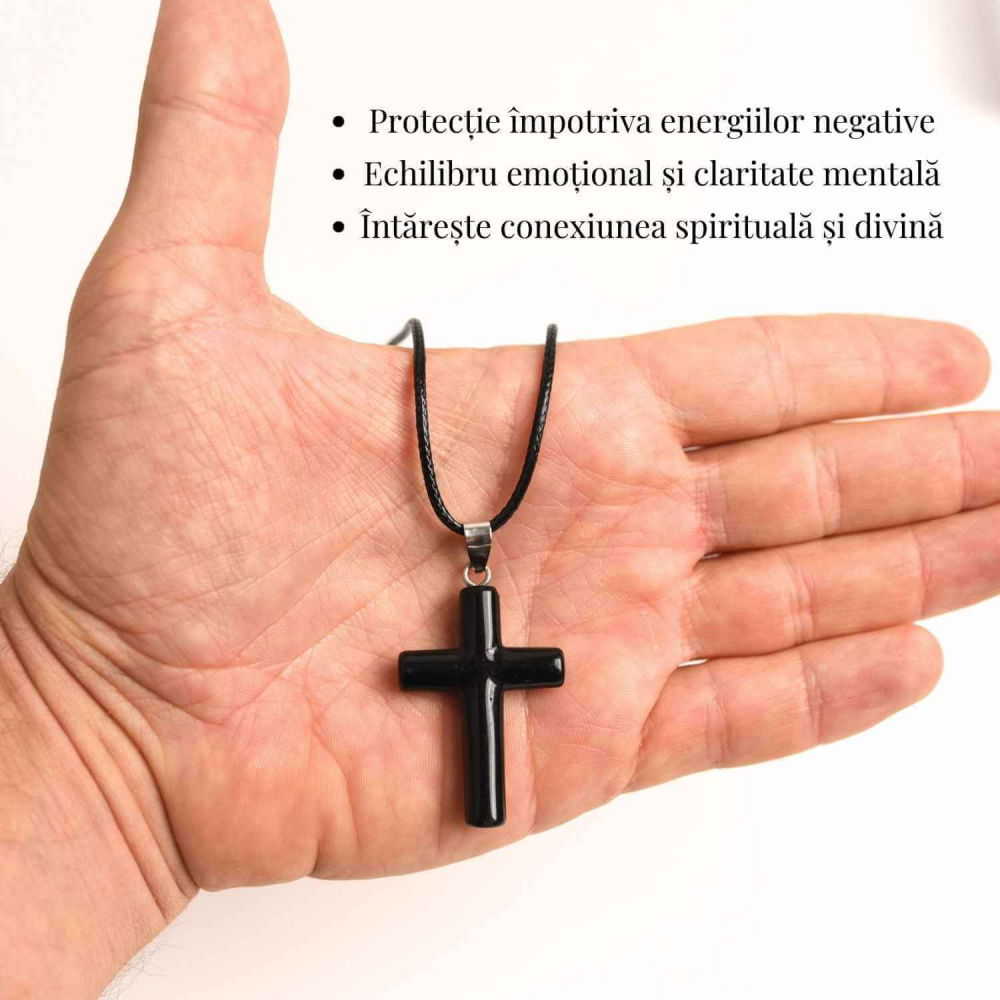 Colier cu Obsidian Natural in forma de cruce - Protectie Energetica si Echilibru [3]