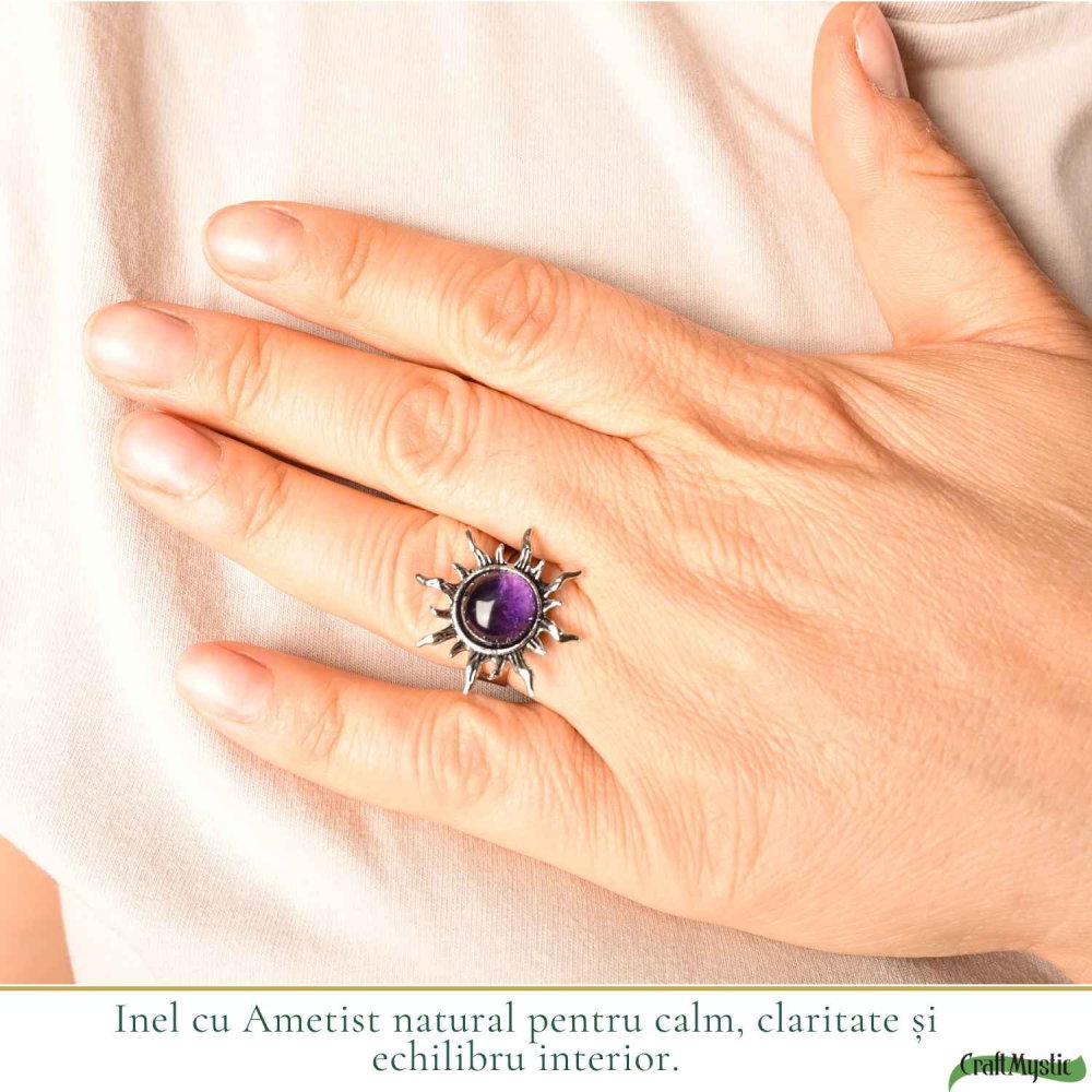 Inel cu Ametist Natural in Formă de Soare – Claritate si Echilibru Interior [2]