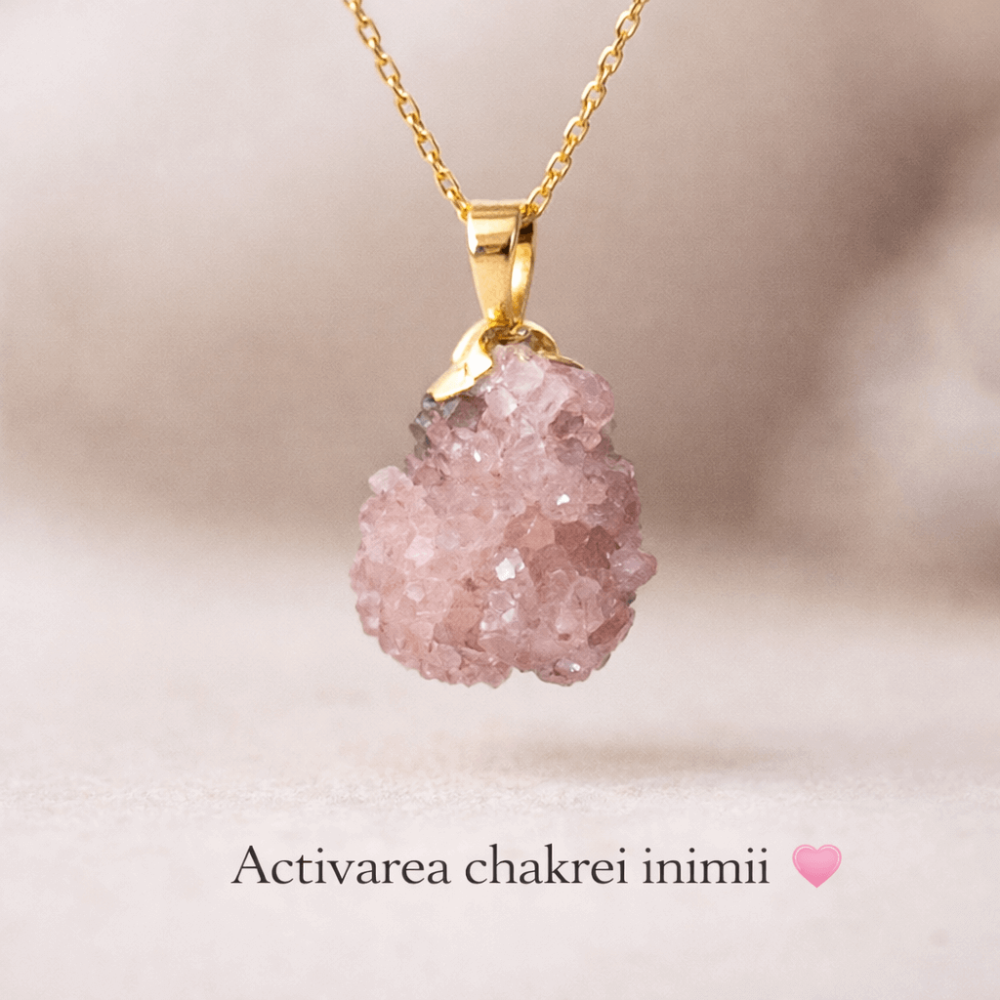 Colier cu Ametist Roz Natural – Lant Argint Placat Aur 18K – Piatra Bruta Brazilia [8]