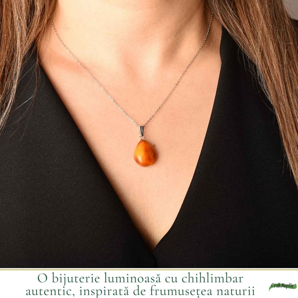 Colier cu Chihlimbar Natural Lacrima si Lant Argint 925 – Energie Calda si Eleganta Delicata [2]