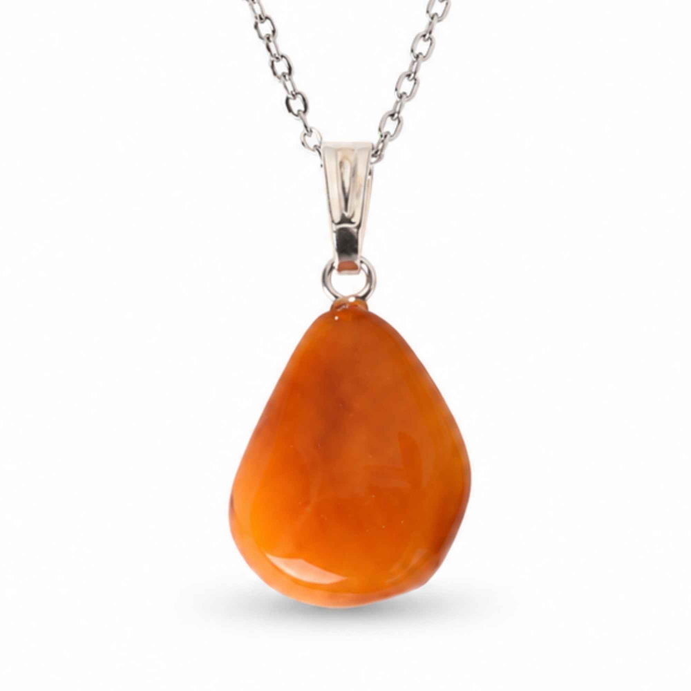 Colier cu Chihlimbar Natural Lacrima si Lant Argint 925 – Energie Calda si Eleganta Delicata [1]