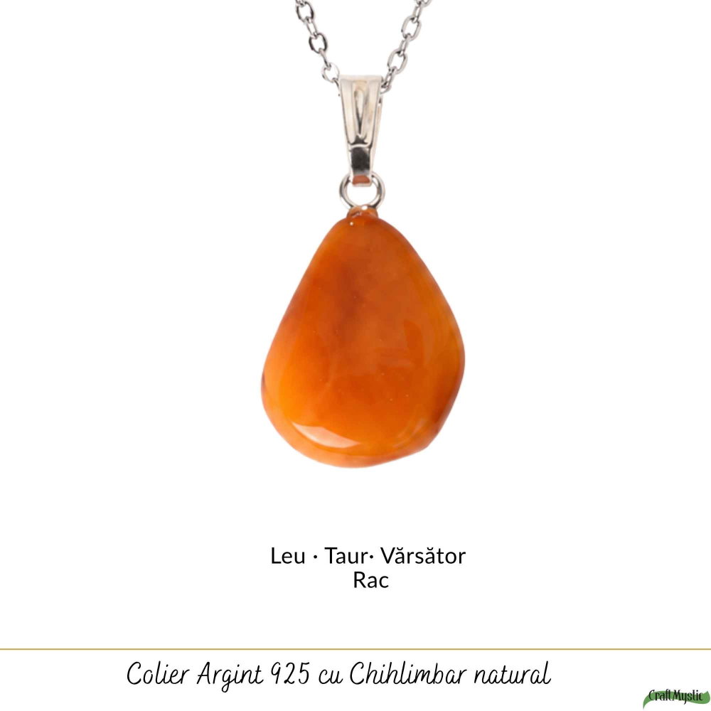 Colier cu Chihlimbar Natural Lacrima si Lant Argint 925 – Energie Calda si Eleganta Delicata [5]