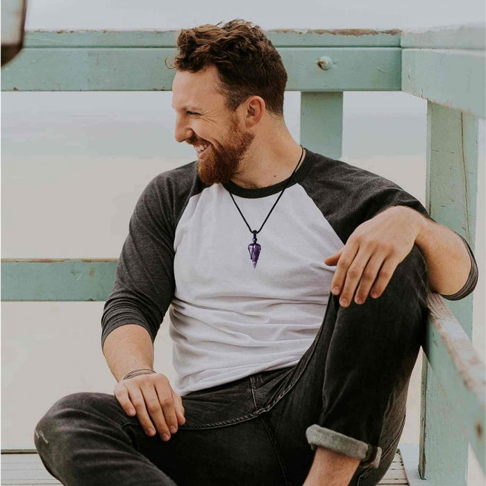 Colier cu cristal vindecator Ametist, cu 6 fatete si franghia impletita – pentru pace interioara, calm si reducerea stresului [4]