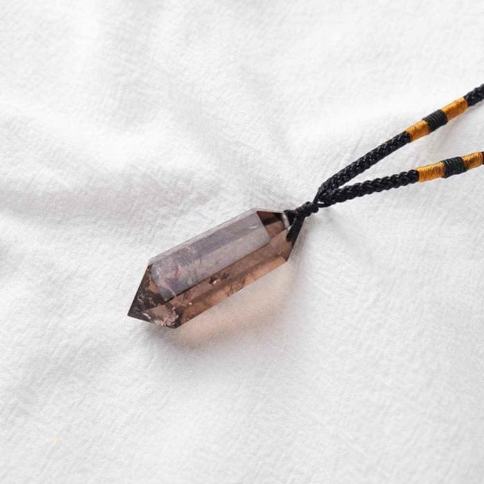 Colier cu cristal vindecator Obsidian 4-5 cm, in forma hexagonala cu dublu varf si saculet satin negru – pentru protectie, vointa si noroc [2]