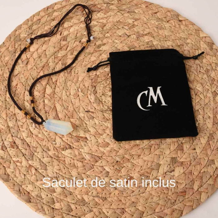 Colier cu cristal vindecator Obsidian 4-5 cm, in forma hexagonala cu dublu varf si saculet satin negru – pentru protectie, vointa si noroc [3]