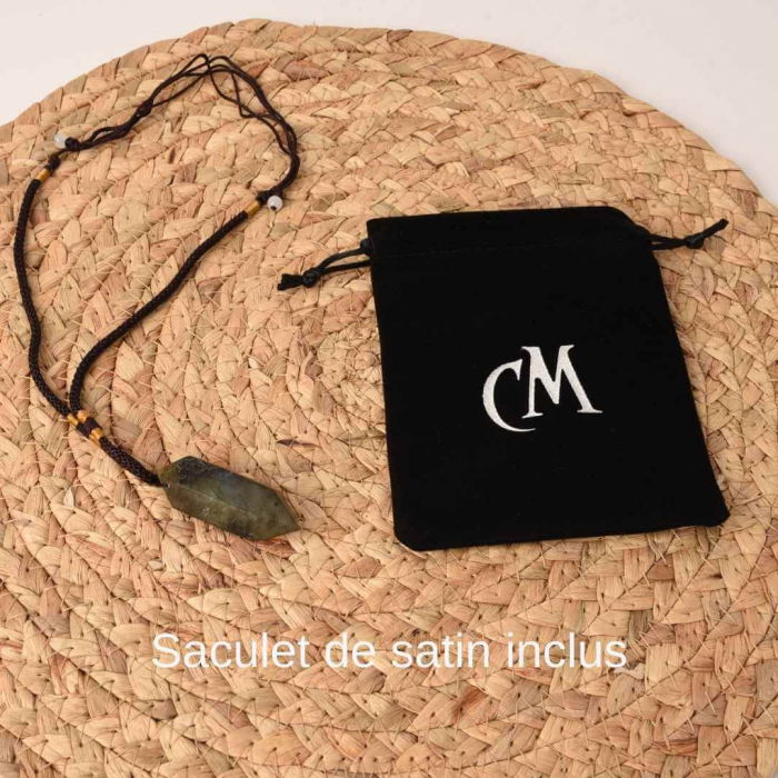 Colier cu cristal vindecator Obsidian 4-5 cm, in forma hexagonala cu dublu varf si saculet satin negru – pentru protectie, vointa si noroc [3]