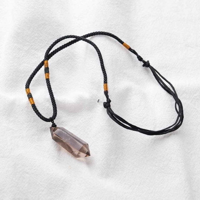 Colier cu cristal vindecator Obsidian 4-5 cm, in forma hexagonala cu dublu varf si saculet satin negru – pentru protectie, vointa si noroc [3]