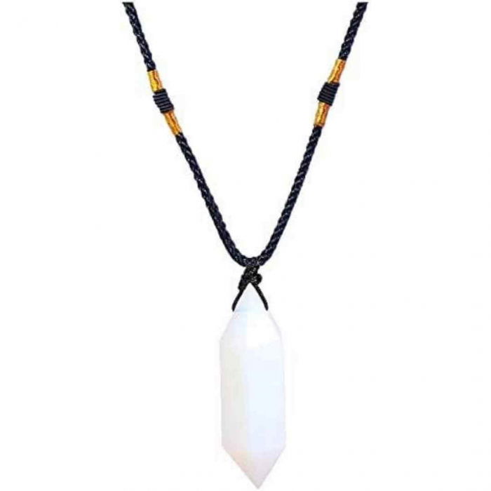 Colier cu cristal vindecator Obsidian 4-5 cm, in forma hexagonala cu dublu varf si saculet satin negru – pentru protectie, vointa si noroc [1]