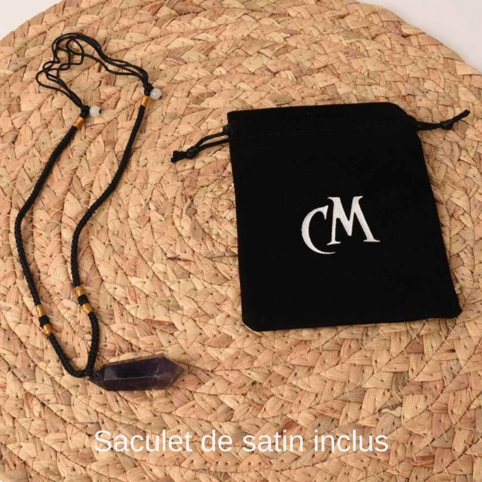 Colier cu cristal vindecator Obsidian 4-5 cm, in forma hexagonala cu dublu varf si saculet satin negru – pentru protectie, vointa si noroc [4]