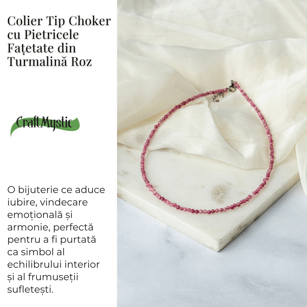 Colier cu pietre naturale de Turmalina Roz fatetata – Iubire, Vindecare si Energie a Inimii [3]