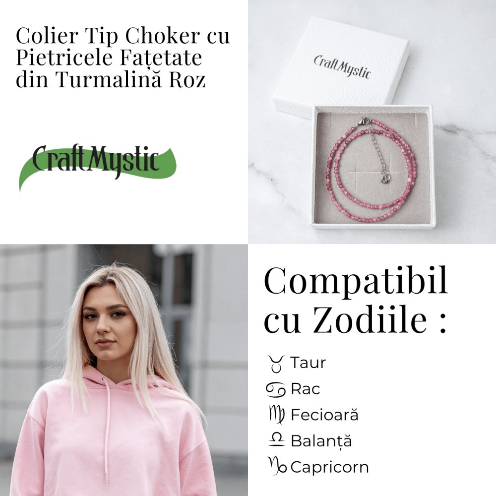 Colier cu pietre naturale de Turmalina Roz fatetata – Iubire, Vindecare si Energie a Inimii [4]