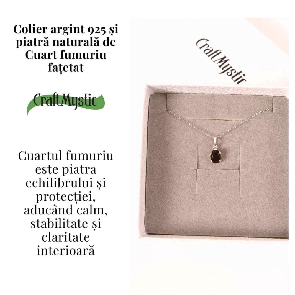 Colier Argint 925 cu Cuart Fumuriu Oval fatetat – Echilibru, Protectie si Liniste Interioara [3]