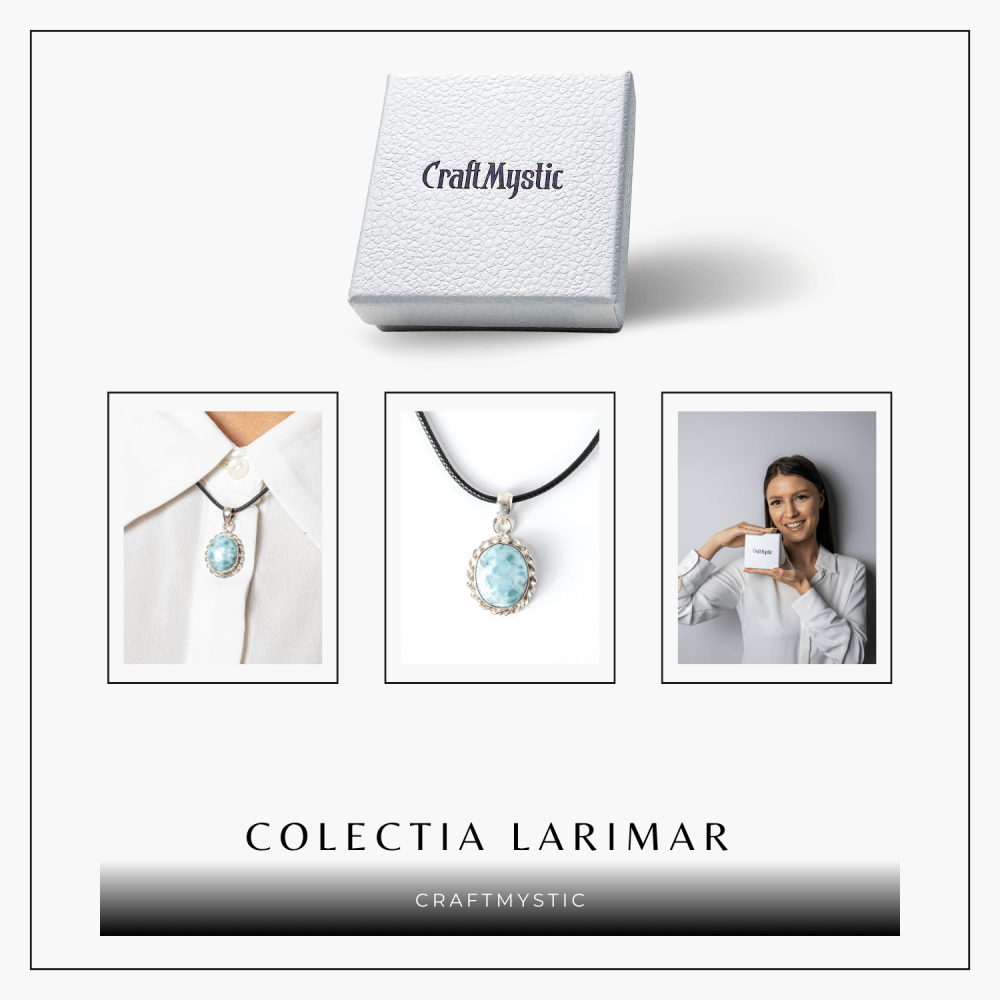 Colier Argintiu cu Larimar Natural Oval/Rotund – Liniste si Conexiune Spirituala [8]