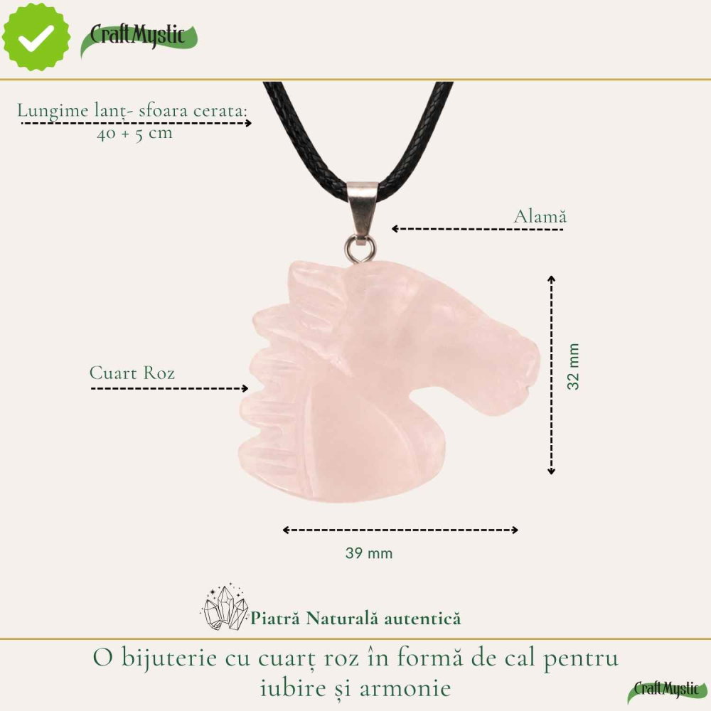 Colier cu Cuart Roz Natural in Forma de Cal – Iubire, Blandete si Libertate [4]