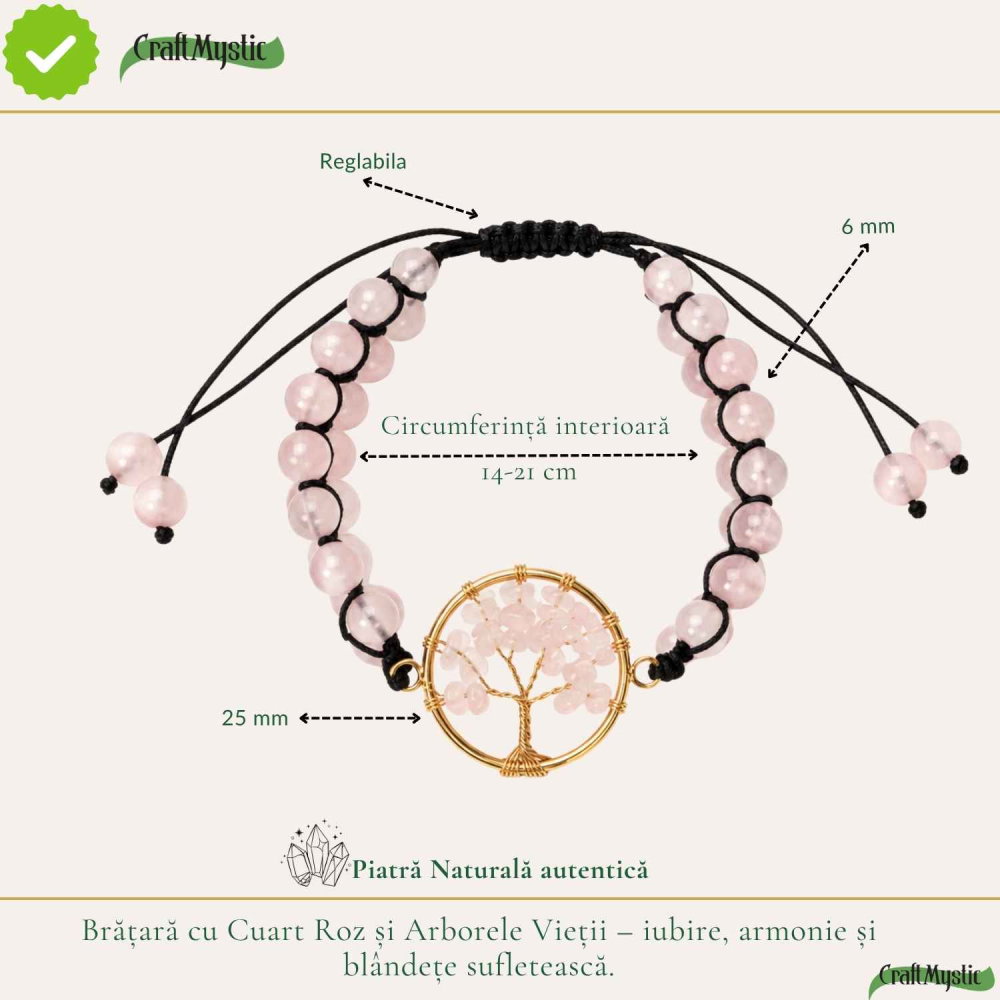 Bratara cu Cuart Roz si Arborele Vietii – Iubire, Armonie si Echilibru Emotional [4]