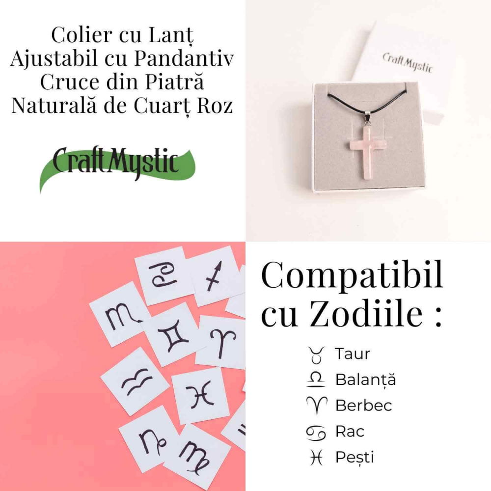Colier cu Cuart Roz Natural în formă de cruce – Iubire si vindecare emotionala [4]