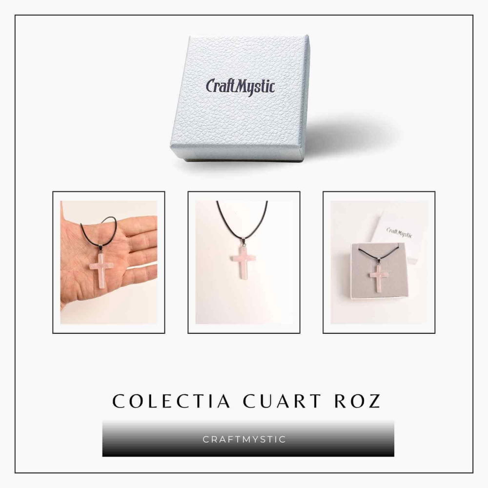 Colier cu Cuart Roz Natural în formă de cruce – Iubire si vindecare emotionala [7]