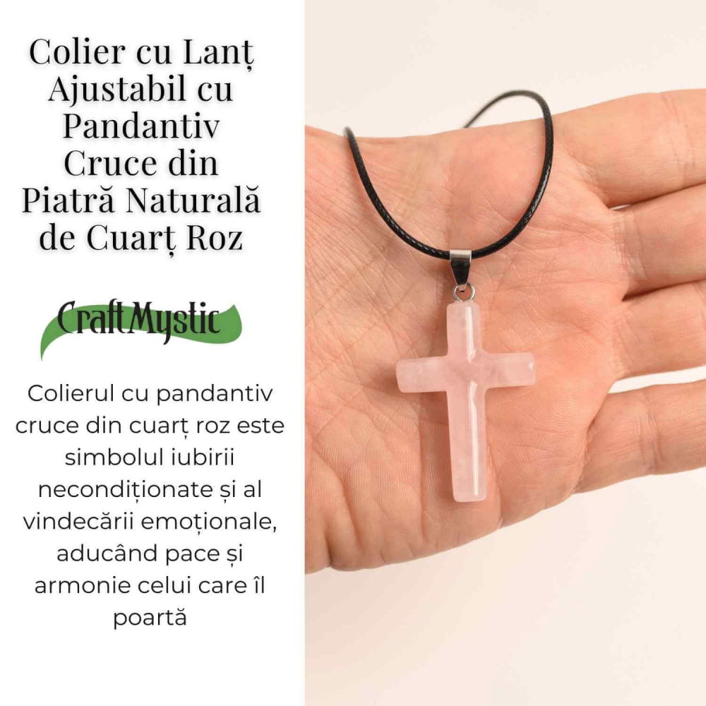 Colier cu Cuart Roz Natural în formă de cruce – Iubire si vindecare emotionala [3]