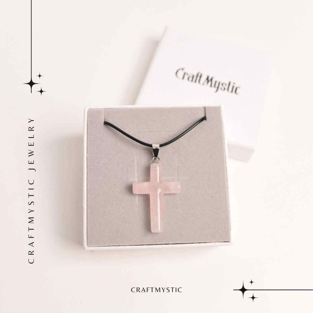 Colier cu Cuart Roz Natural în formă de cruce – Iubire si vindecare emotionala [6]